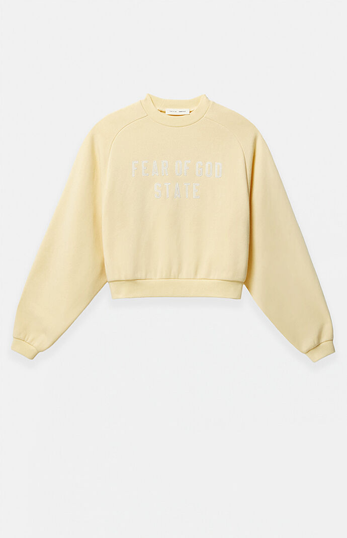 Fear of God Women's Garden Yellow Fleece Cropped Crew Neck Sweatshirt