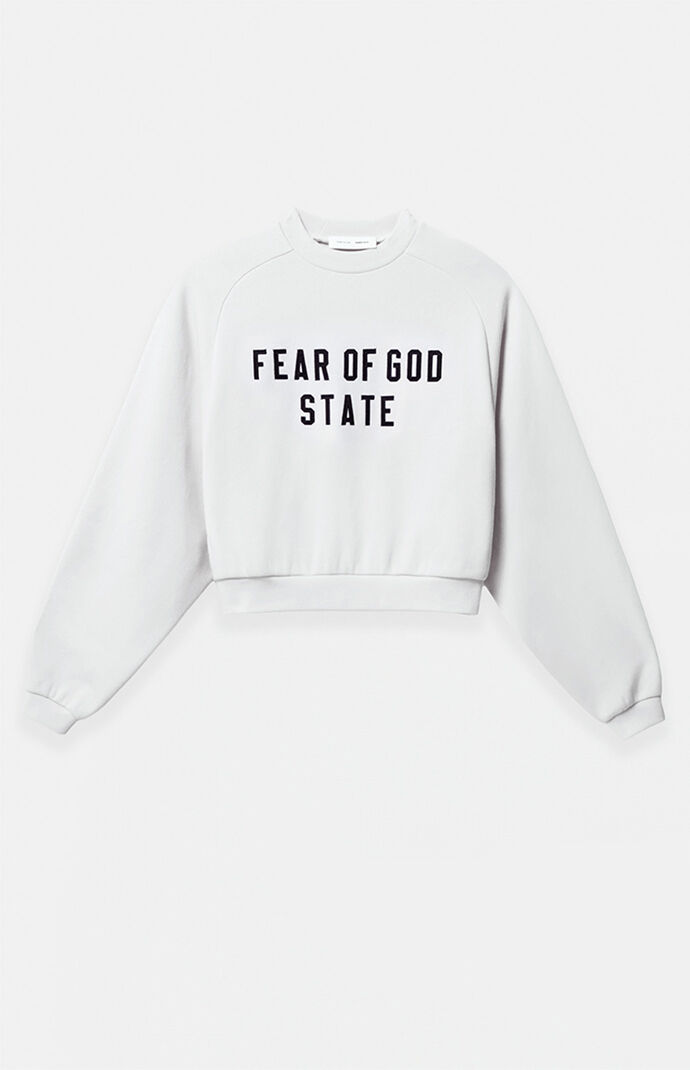 Fear of God Women's Bright White Fleece Cropped Crew Neck Sweatshirt