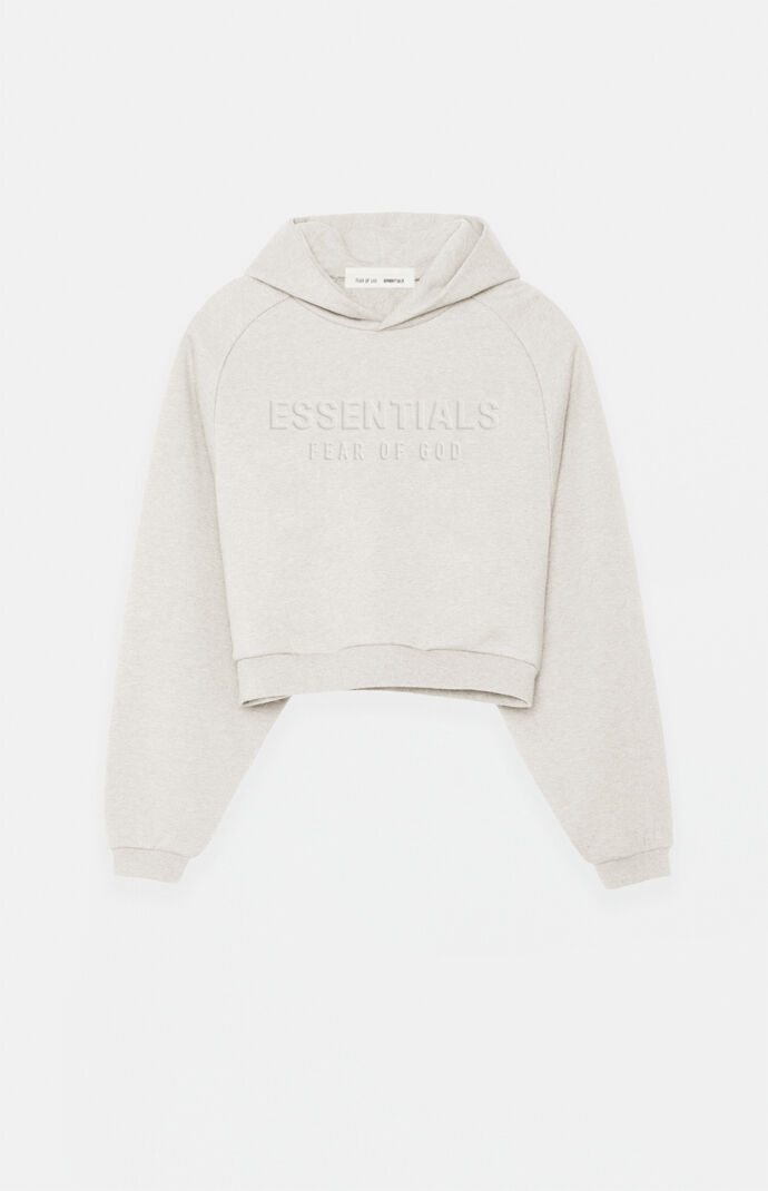 Fear of God Women's Heather Oatmeal '90s Embossed Raglan Cropped Hoodie